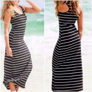 Dresses - striped black and white maxi dress vest sleeveless Dresses - striped black and white maxi dress vest sleeveless